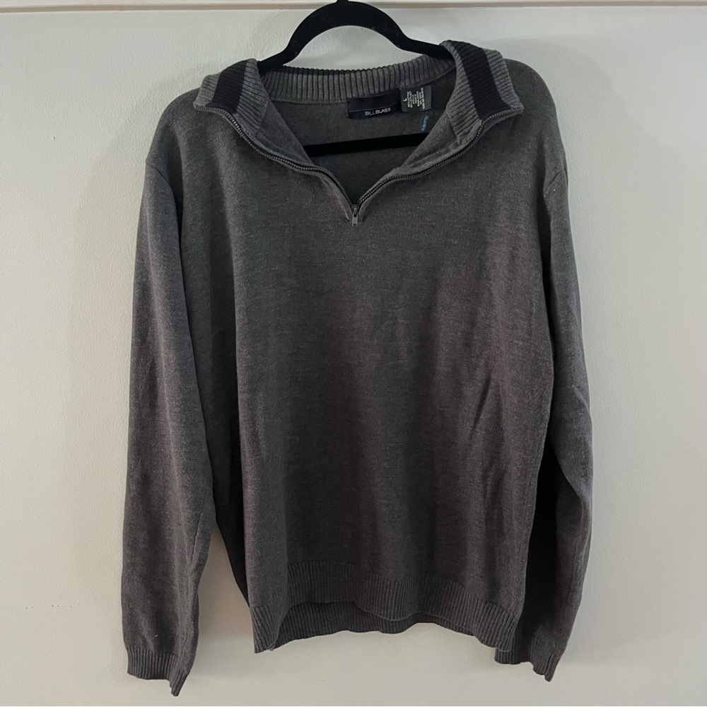 Bill Blass Gray Cotton Blend 1/4 zip pullover sweater Size Large.